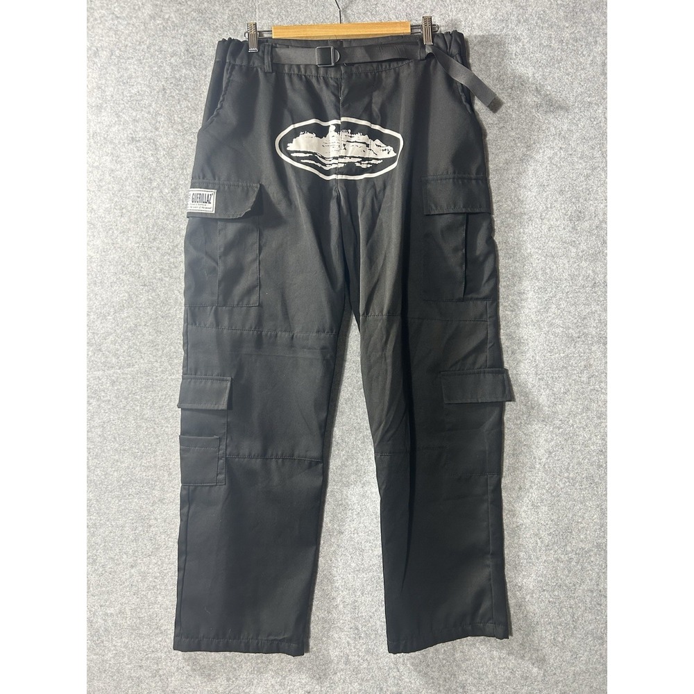 Corteiz RTW Guerillaz Cargo Pants Black Ripstop Alcatraz Logo Mens Sz M